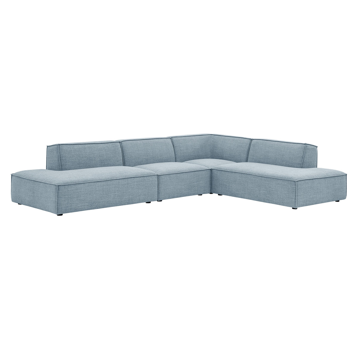 Atlas 4-Piece Performance Fabric Upholstered Modular L-Shaped Armless Sectional Sofa in Sky