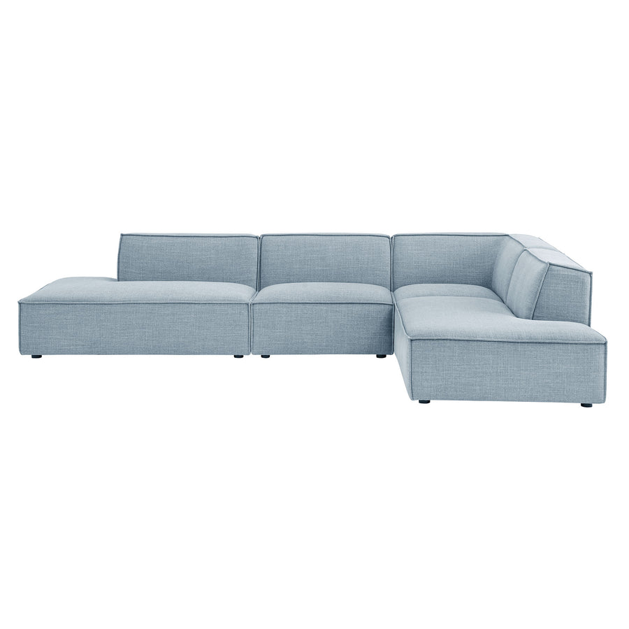 Atlas 4-Piece Performance Fabric Upholstered Modular L-Shaped Armless Sectional Sofa in Sky