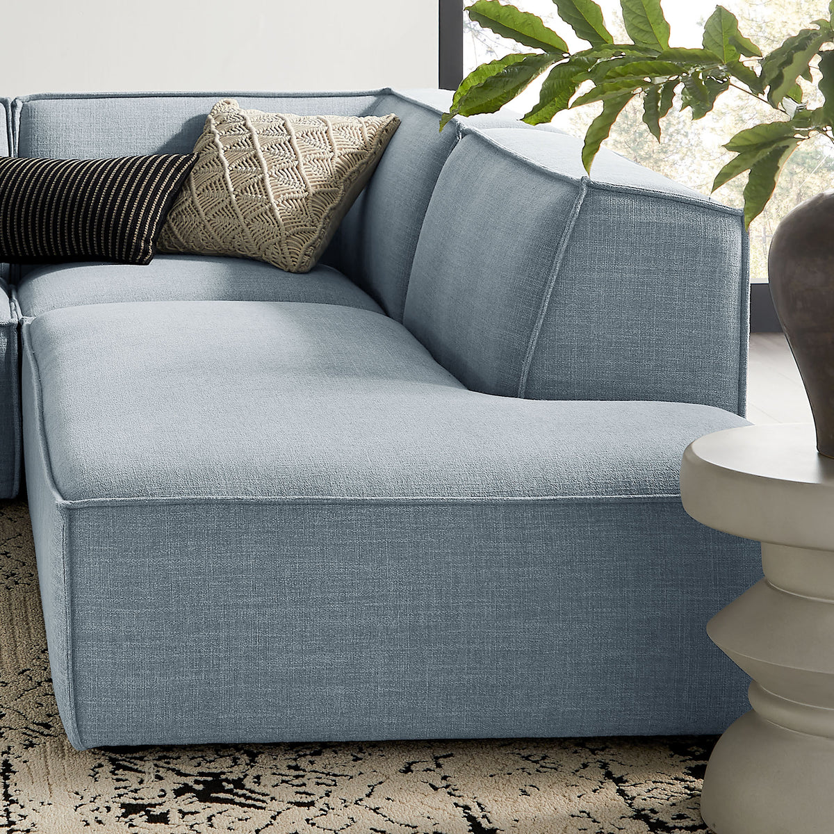 Atlas 4-Piece Performance Fabric Upholstered Modular L-Shaped Armless Sectional Sofa in Sky