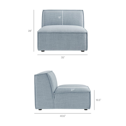Restore 4-Piece Performance Fabric Upholstered Modular L-Shaped Armless Sectional Sofa in Sky