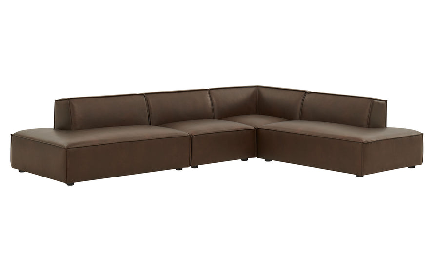 Atlas 4-Piece Vegan Leather Modular L-Shaped Armless Sectional Sofa in Espresso