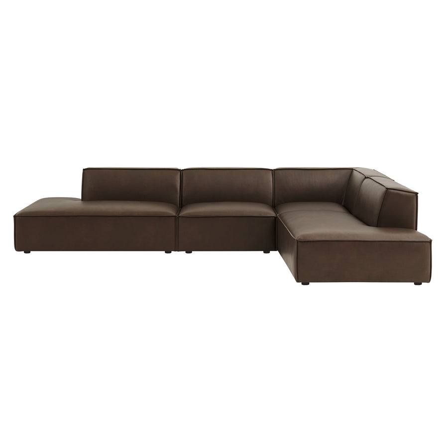 Atlas 4-Piece Vegan Leather Modular L-Shaped Armless Sectional Sofa in Espresso