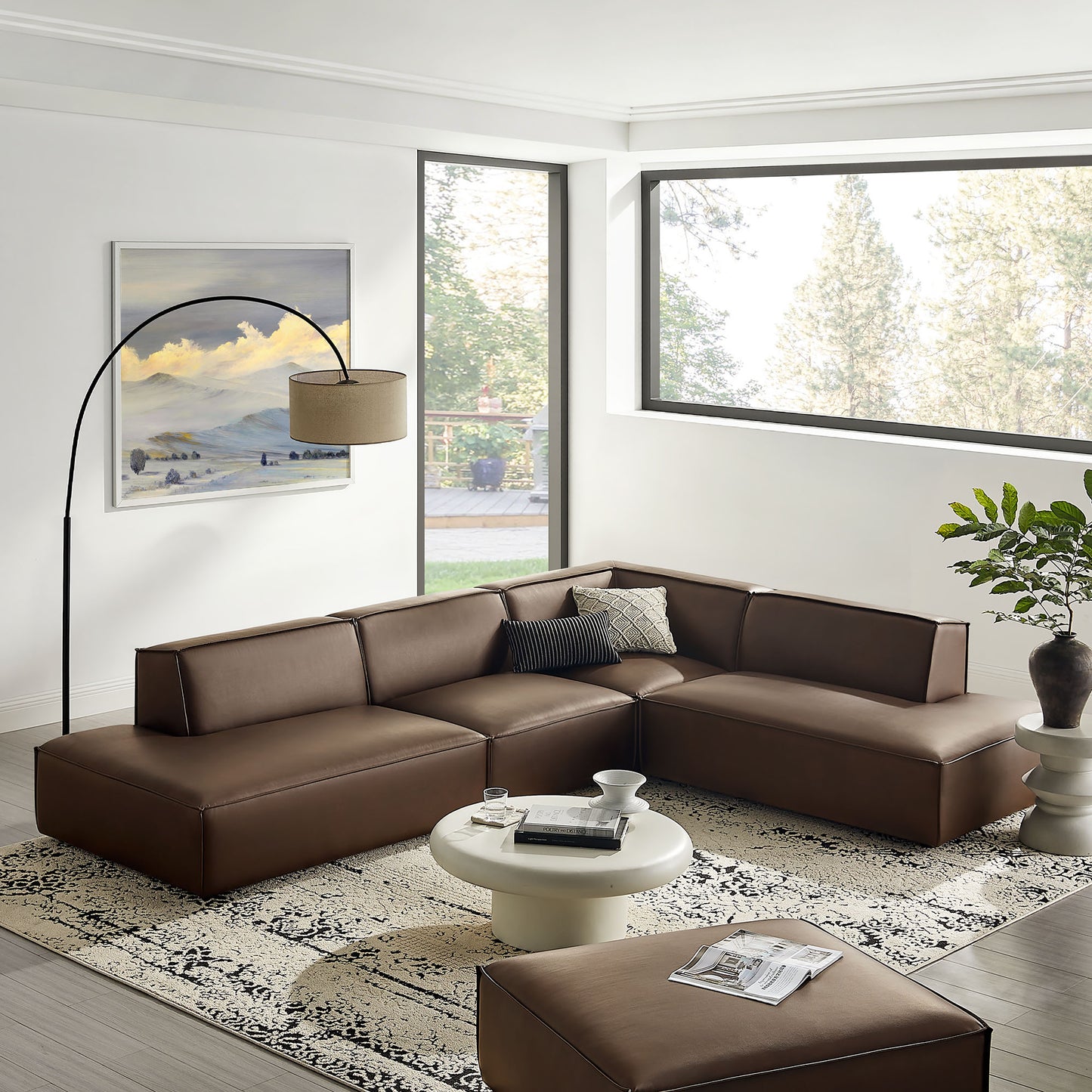 Atlas 4-Piece Vegan Leather Modular L-Shaped Armless Sectional Sofa in Espresso