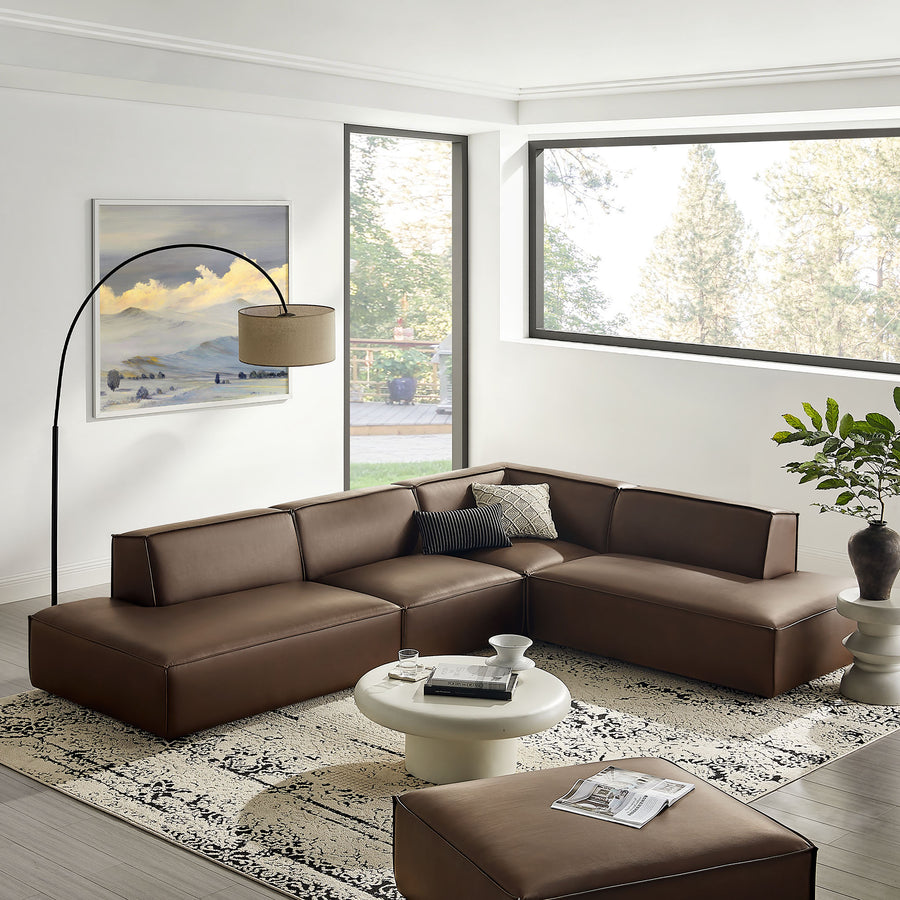 Atlas 4-Piece Vegan Leather Modular L-Shaped Armless Sectional Sofa in Espresso