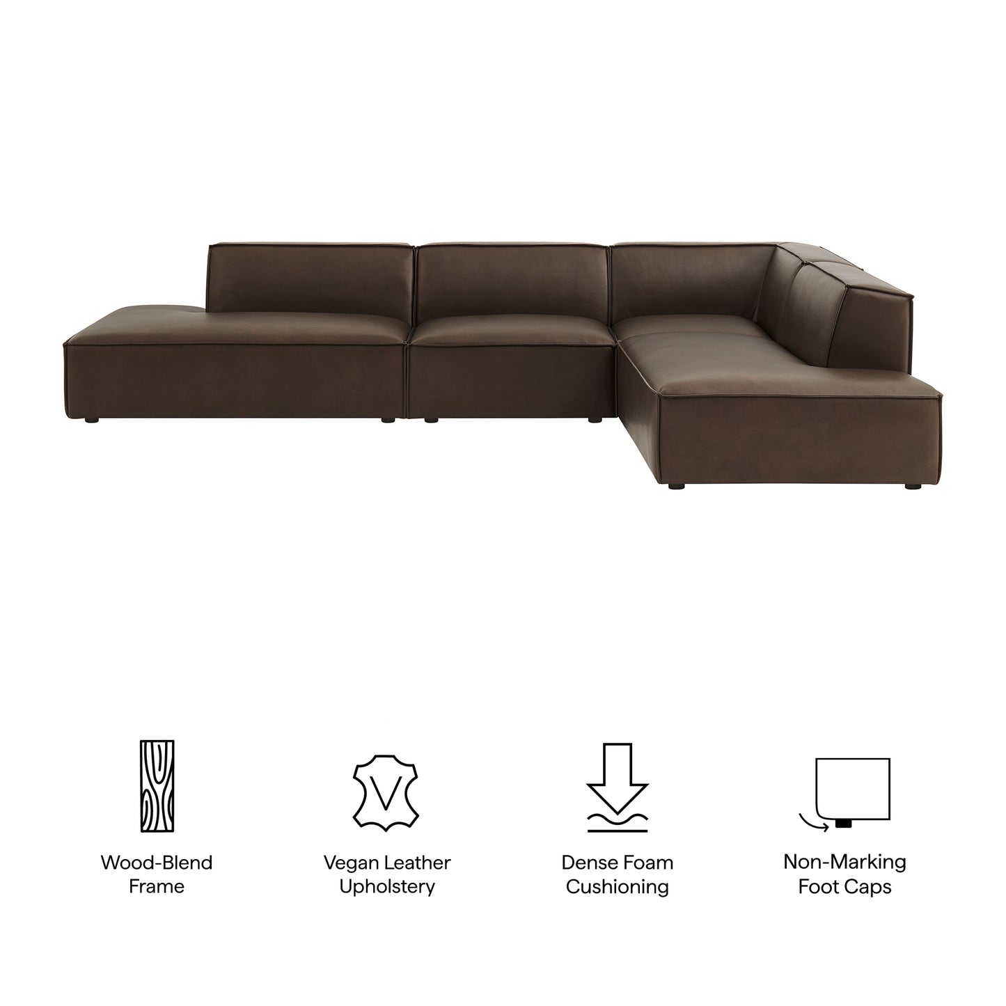 Atlas 4-Piece Vegan Leather Modular L-Shaped Armless Sectional Sofa in Espresso