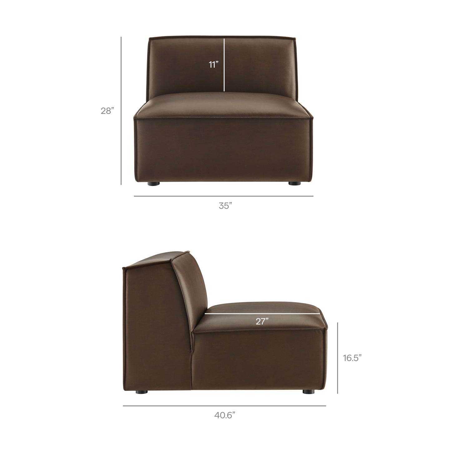 Atlas 4-Piece Vegan Leather Modular L-Shaped Armless Sectional Sofa in Espresso
