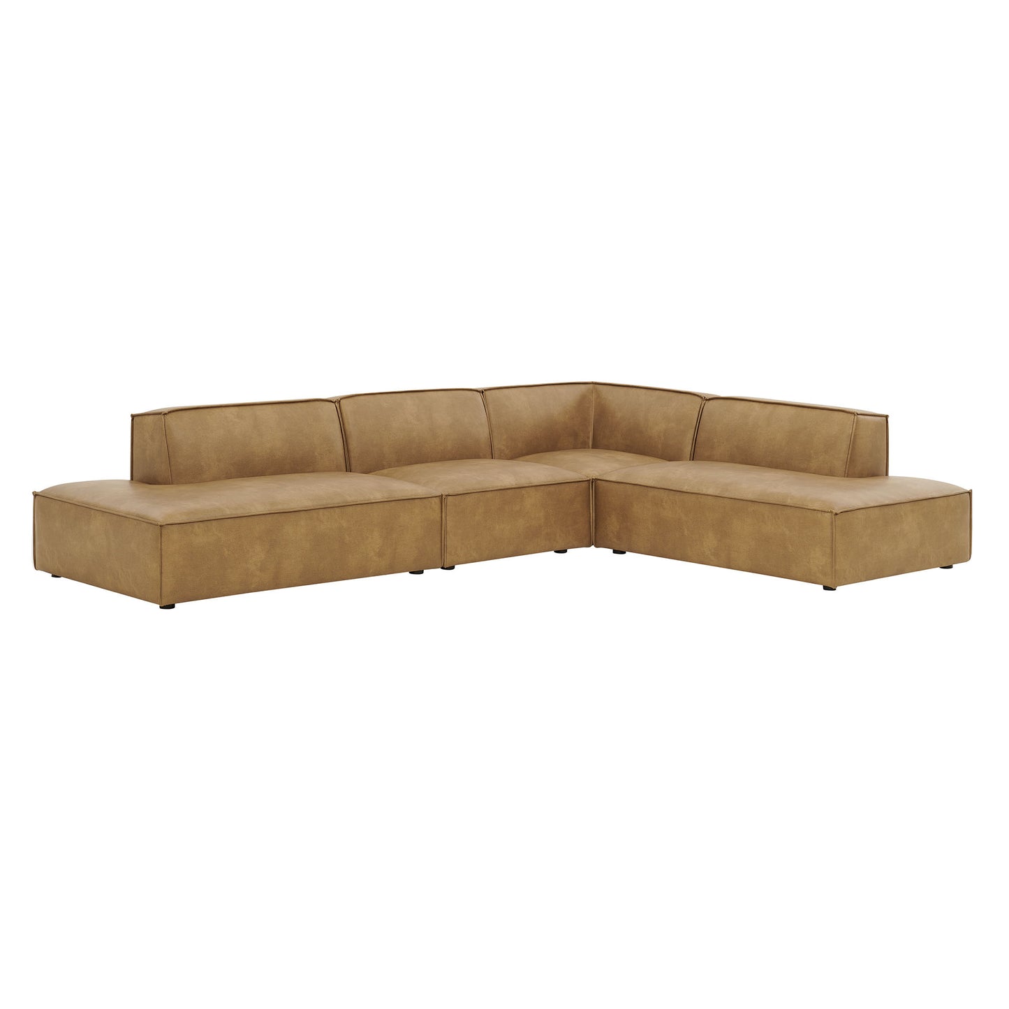 Atlas 4-Piece Vegan Leather Modular L-Shaped Armless Sectional Sofa in Toast