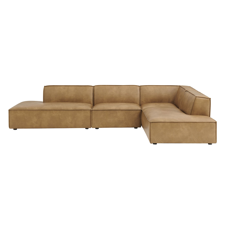 Atlas 4-Piece Vegan Leather Modular L-Shaped Armless Sectional Sofa in Toast