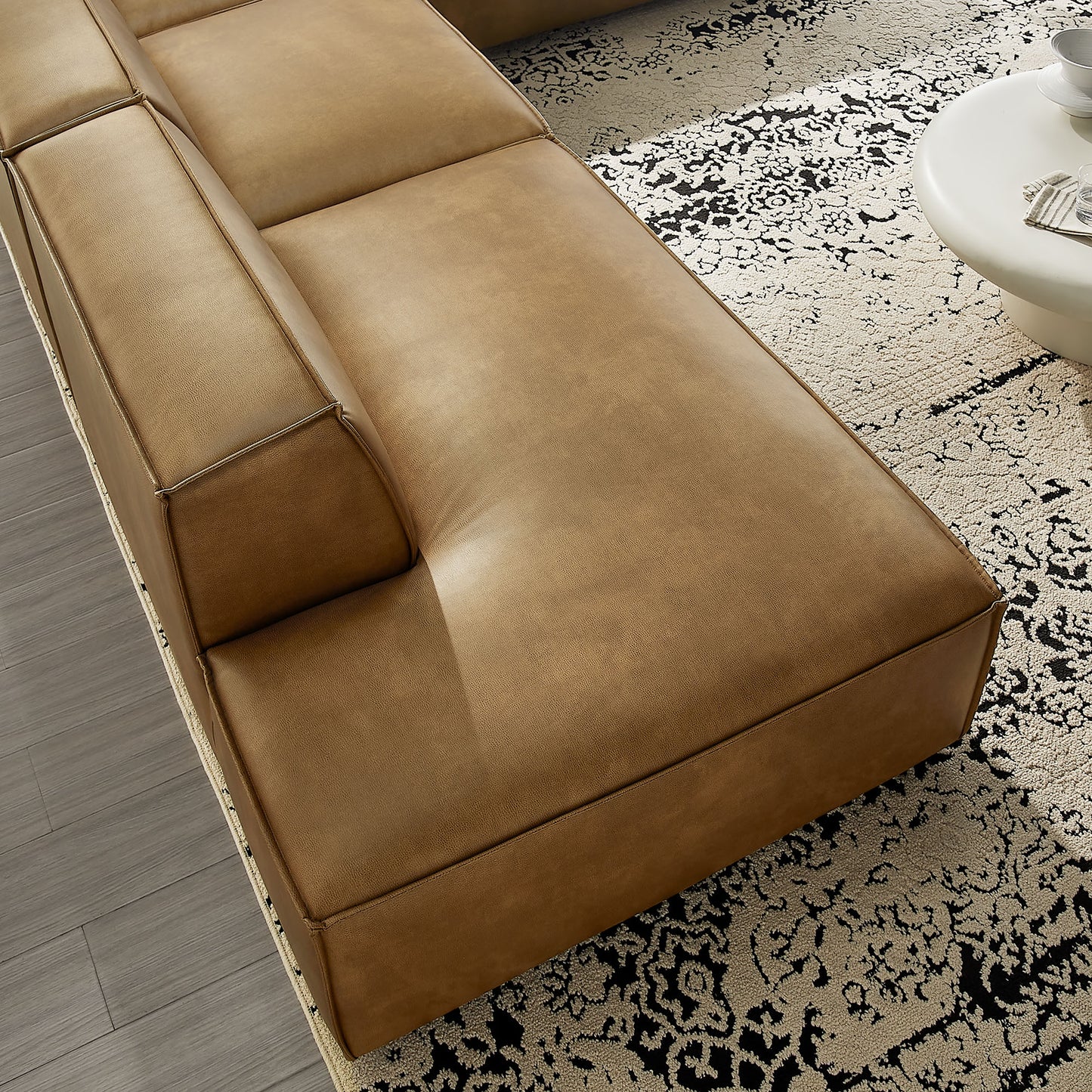 Atlas 4-Piece Vegan Leather Modular L-Shaped Armless Sectional Sofa in Toast