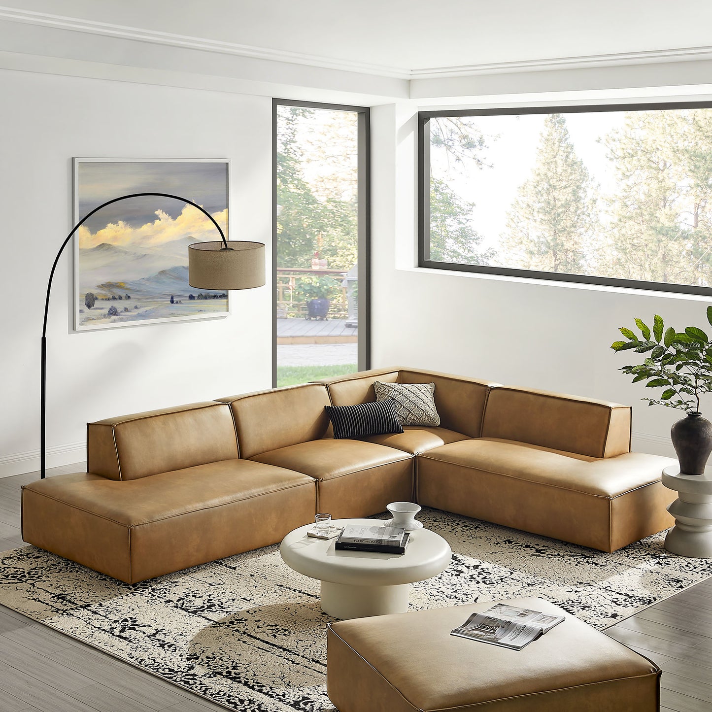 Atlas 4-Piece Vegan Leather Modular L-Shaped Armless Sectional Sofa in Toast