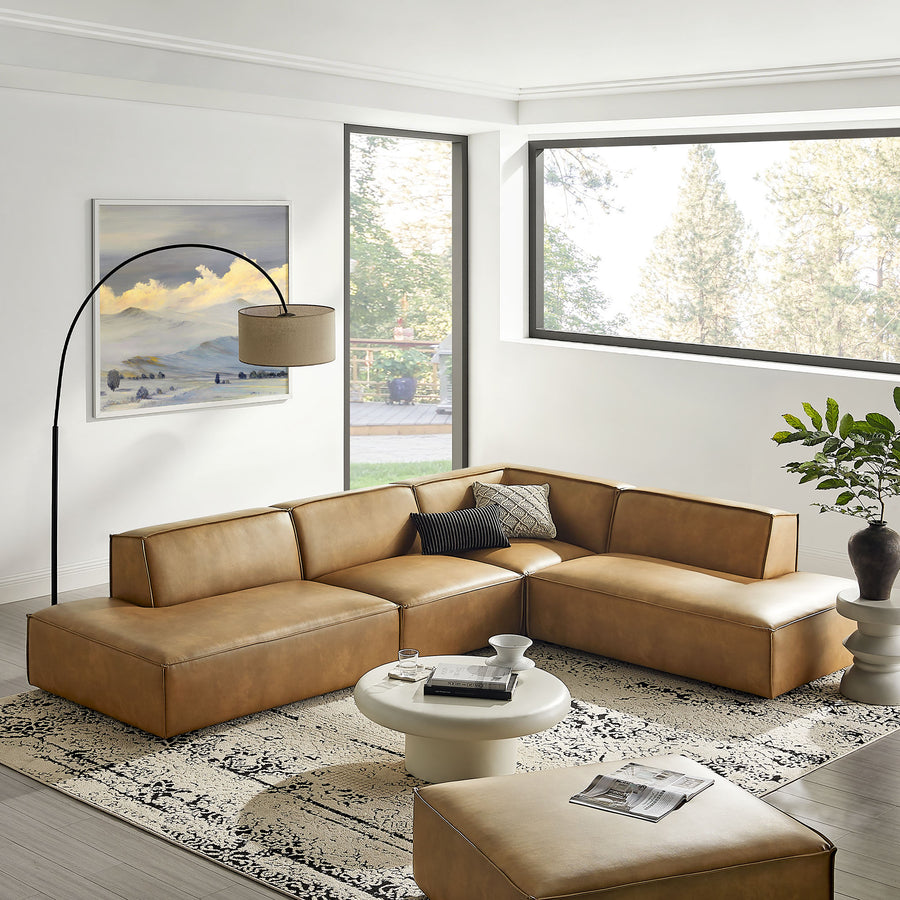 Atlas 4-Piece Vegan Leather Modular L-Shaped Armless Sectional Sofa in Toast