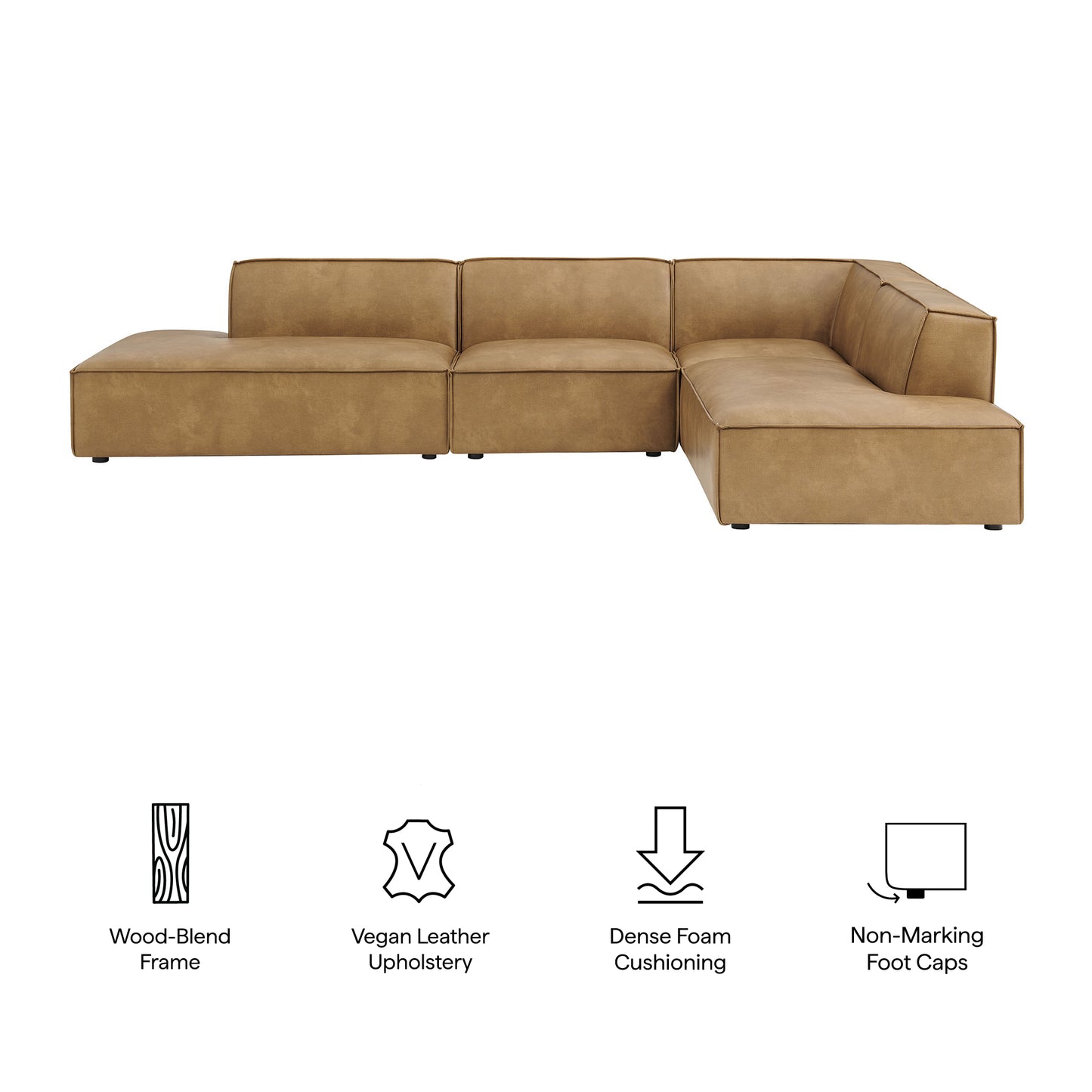 Atlas 4-Piece Vegan Leather Modular L-Shaped Armless Sectional Sofa in Toast