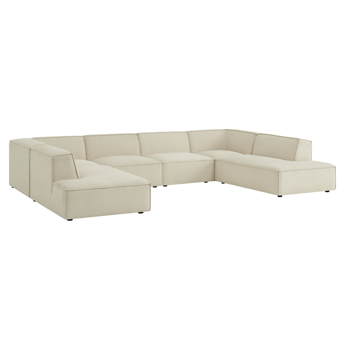Atlas 6-Piece Performance Fabric Upholstered U-Shaped Sectional Sofa in Ecru