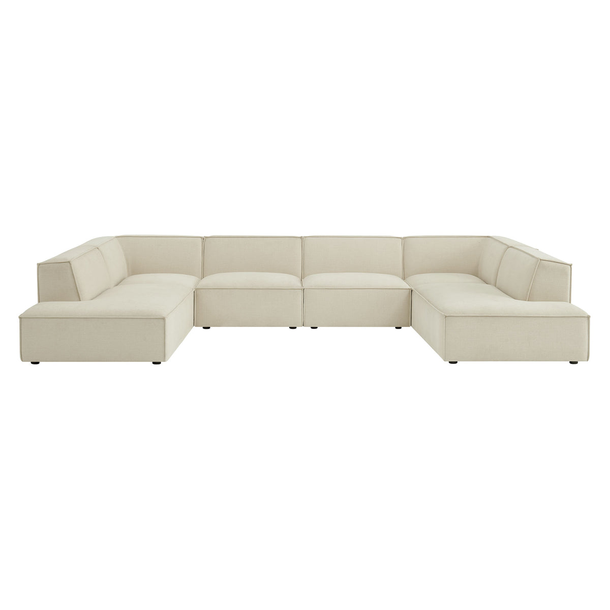 Atlas 6-Piece Performance Fabric Upholstered U-Shaped Sectional Sofa in Ecru