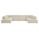 Atlas 6-Piece Performance Fabric Upholstered U-Shaped Sectional Sofa in Ecru