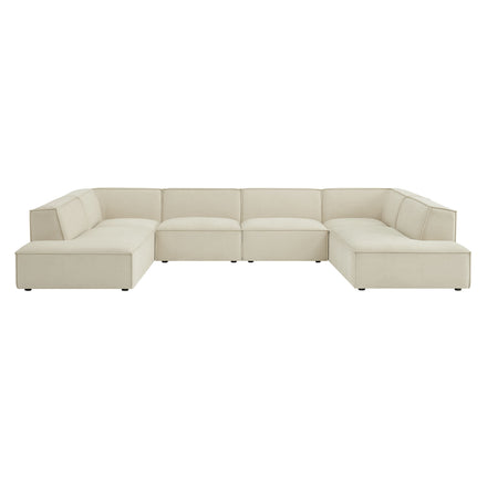 Restore 6-Piece Performance Fabric Upholstered U-Shaped Sectional Sofa in Ecru