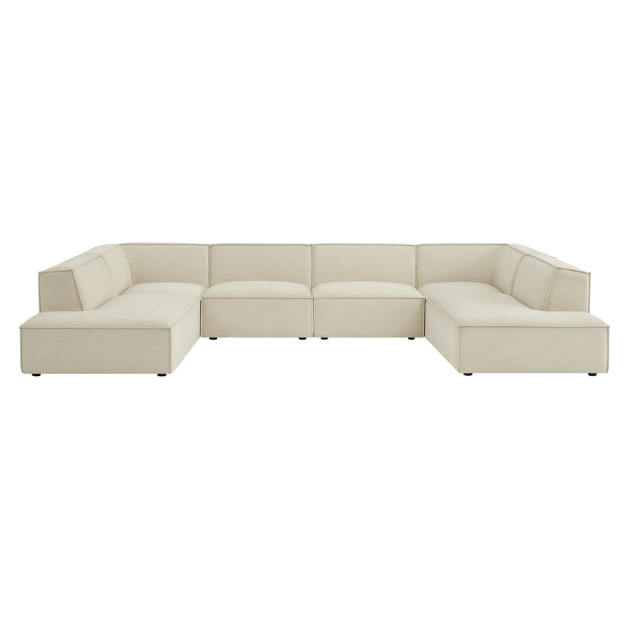 Atlas 6-Piece Performance Fabric Upholstered U-Shaped Sectional Sofa in Ecru