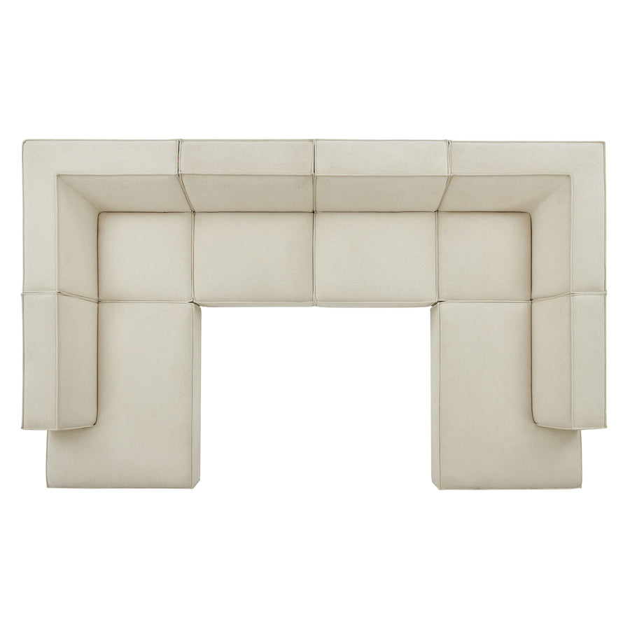 Atlas 6-Piece Performance Fabric Upholstered U-Shaped Sectional Sofa in Ecru