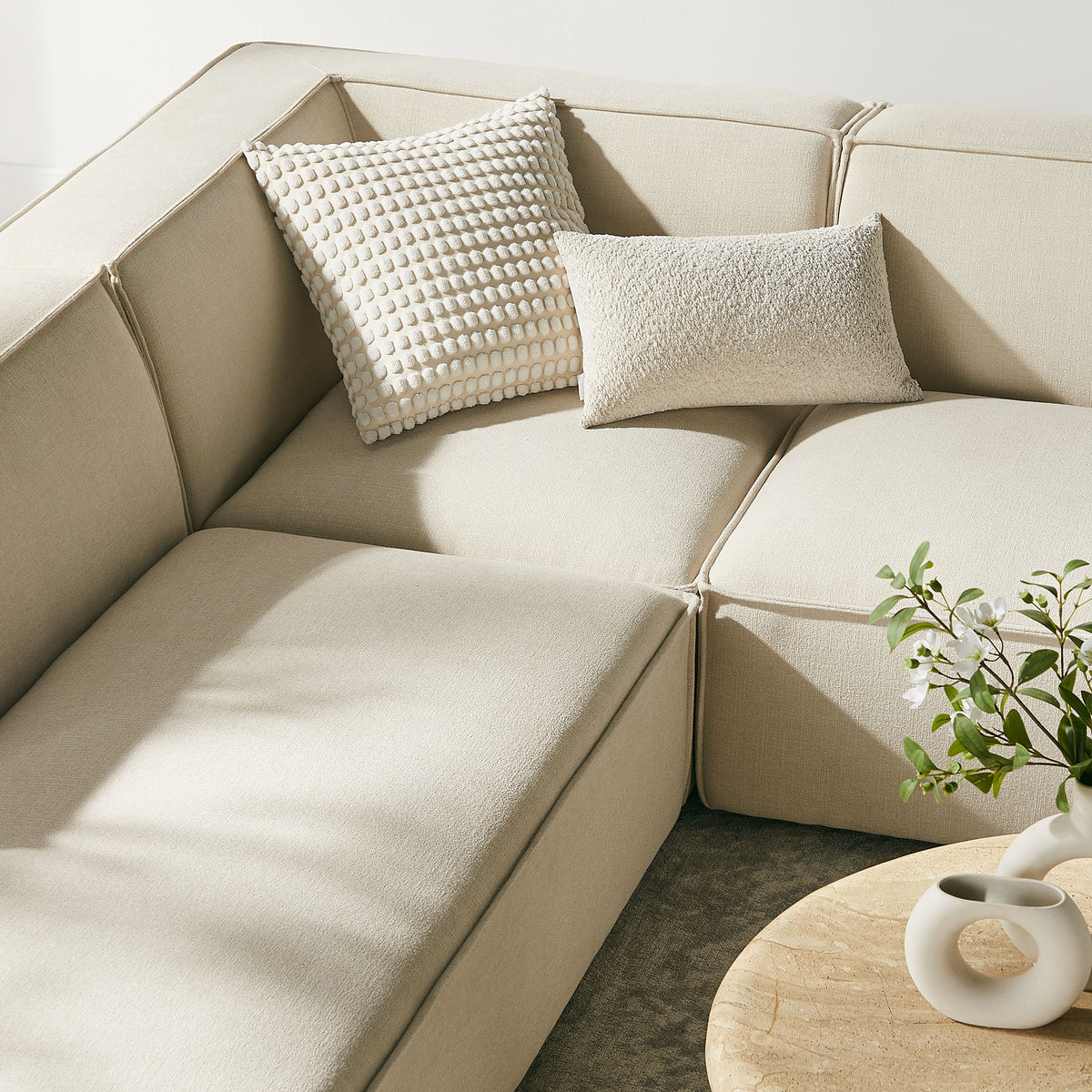 Atlas 6-Piece Performance Fabric Upholstered U-Shaped Sectional Sofa in Ecru