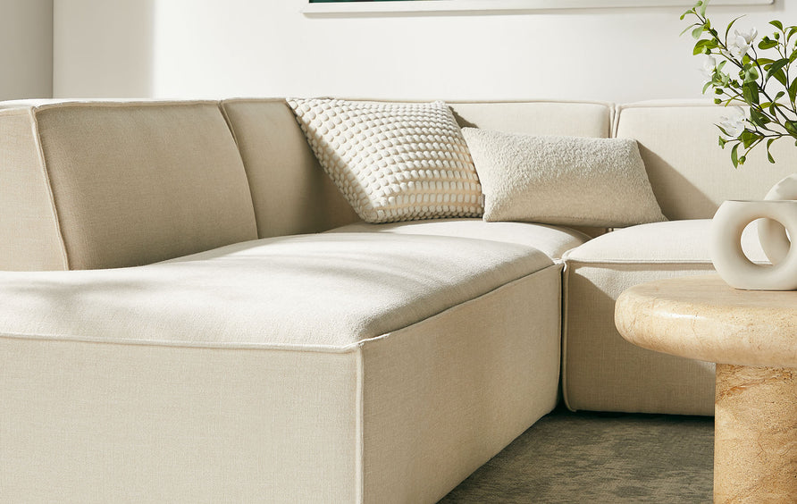 Atlas 6-Piece Performance Fabric Upholstered U-Shaped Sectional Sofa in Ecru
