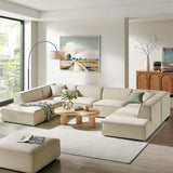 Atlas 6-Piece Performance Fabric Upholstered U-Shaped Sectional Sofa in Ecru