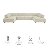 Atlas 6-Piece Performance Fabric Upholstered U-Shaped Sectional Sofa in Ecru