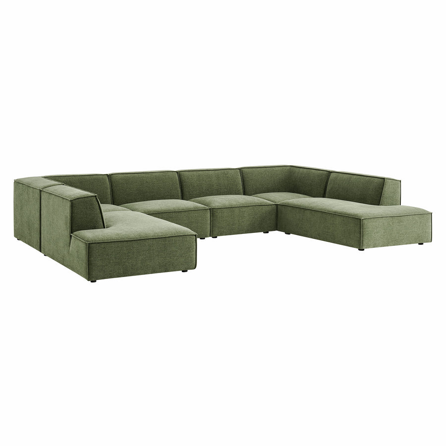 Atlas 6-Piece Performance Fabric Upholstered U-Shaped Sectional Sofa in Foliage