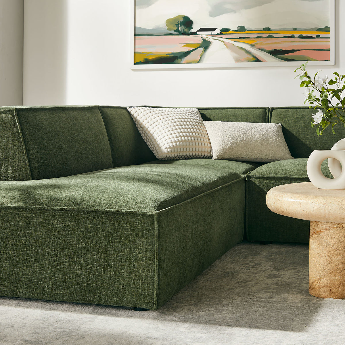 Atlas 6-Piece Performance Fabric Upholstered U-Shaped Sectional Sofa in Foliage