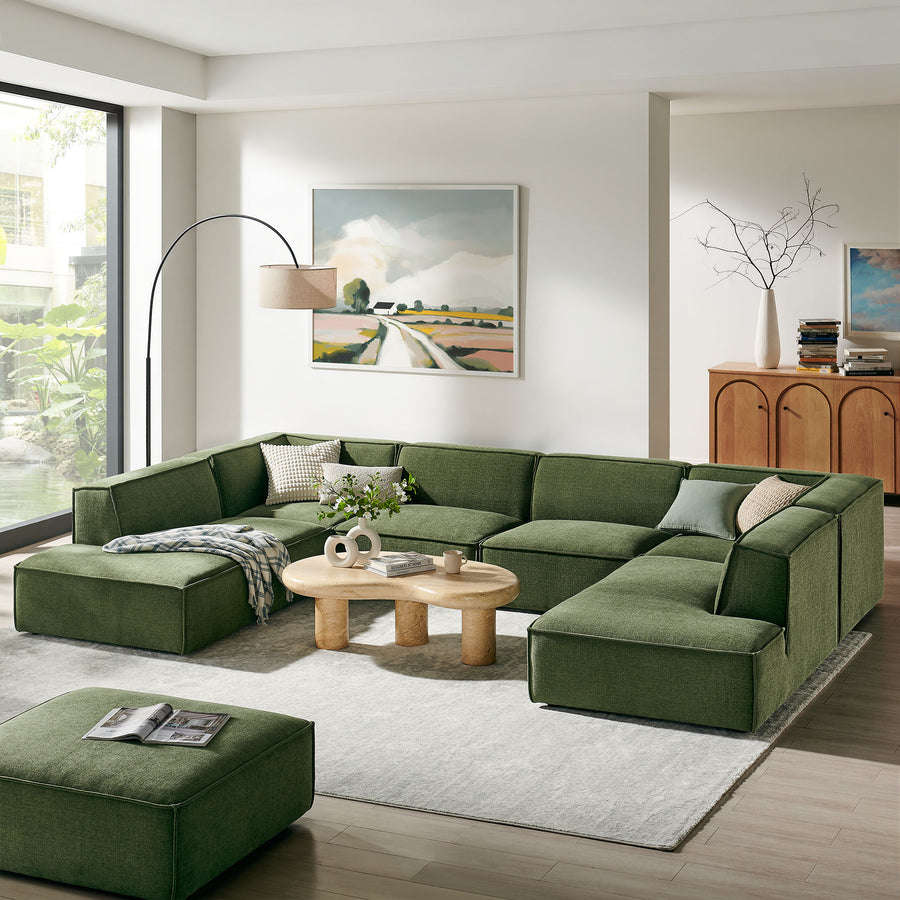 Atlas 6-Piece Performance Fabric Upholstered U-Shaped Sectional Sofa in Foliage