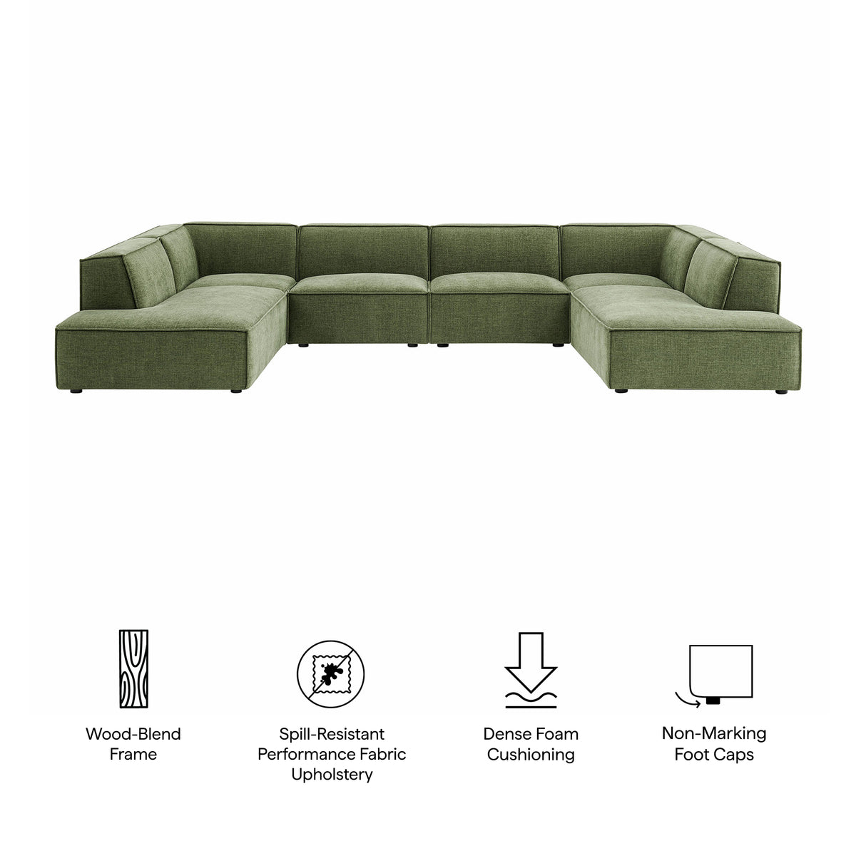 Atlas 6-Piece Performance Fabric Upholstered U-Shaped Sectional Sofa in Foliage