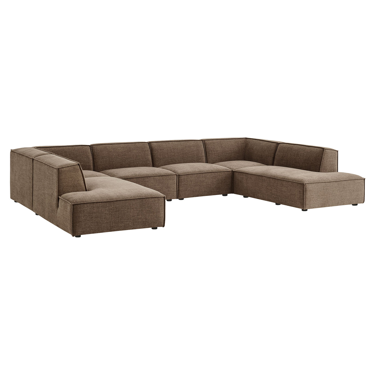 Atlas 6-Piece Performance Fabric Upholstered U-Shaped Sectional Sofa in Mocha
