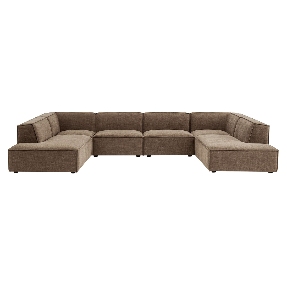 Atlas 6-Piece Performance Fabric Upholstered U-Shaped Sectional Sofa in Mocha