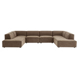 Atlas 6-Piece Performance Fabric Upholstered U-Shaped Sectional Sofa in Mocha