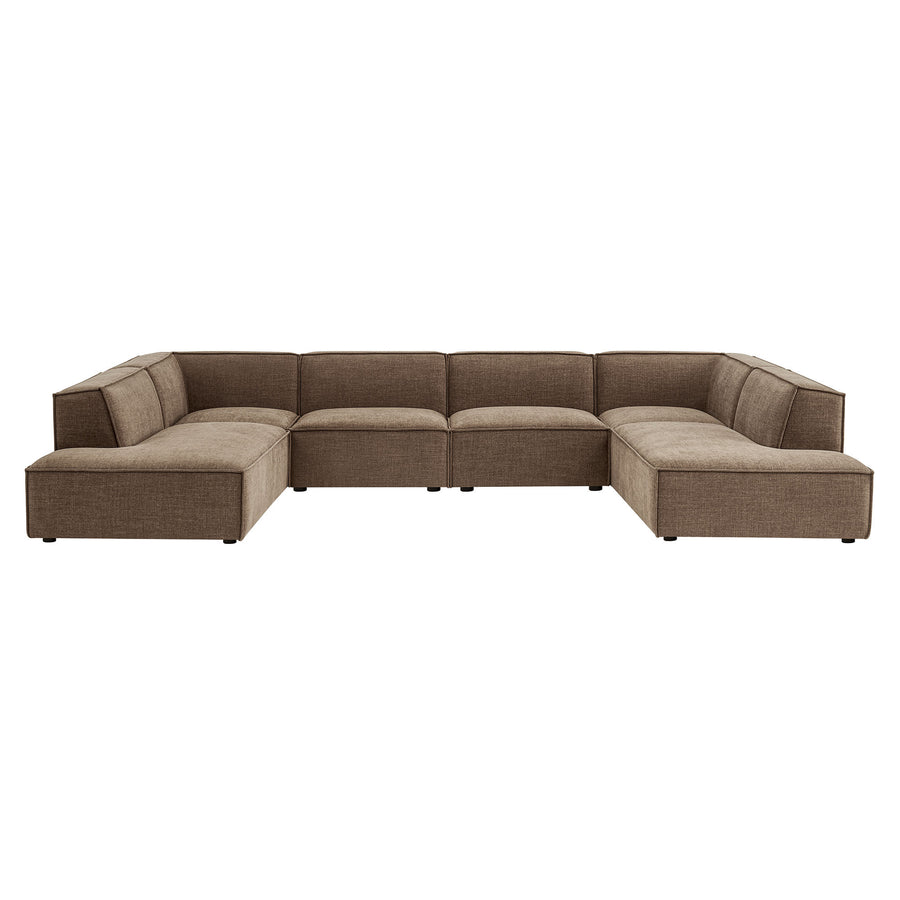 Atlas 6-Piece Performance Fabric Upholstered U-Shaped Sectional Sofa in Mocha