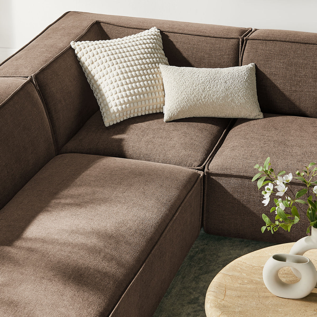 Atlas 6-Piece Performance Fabric Upholstered U-Shaped Sectional Sofa in Mocha