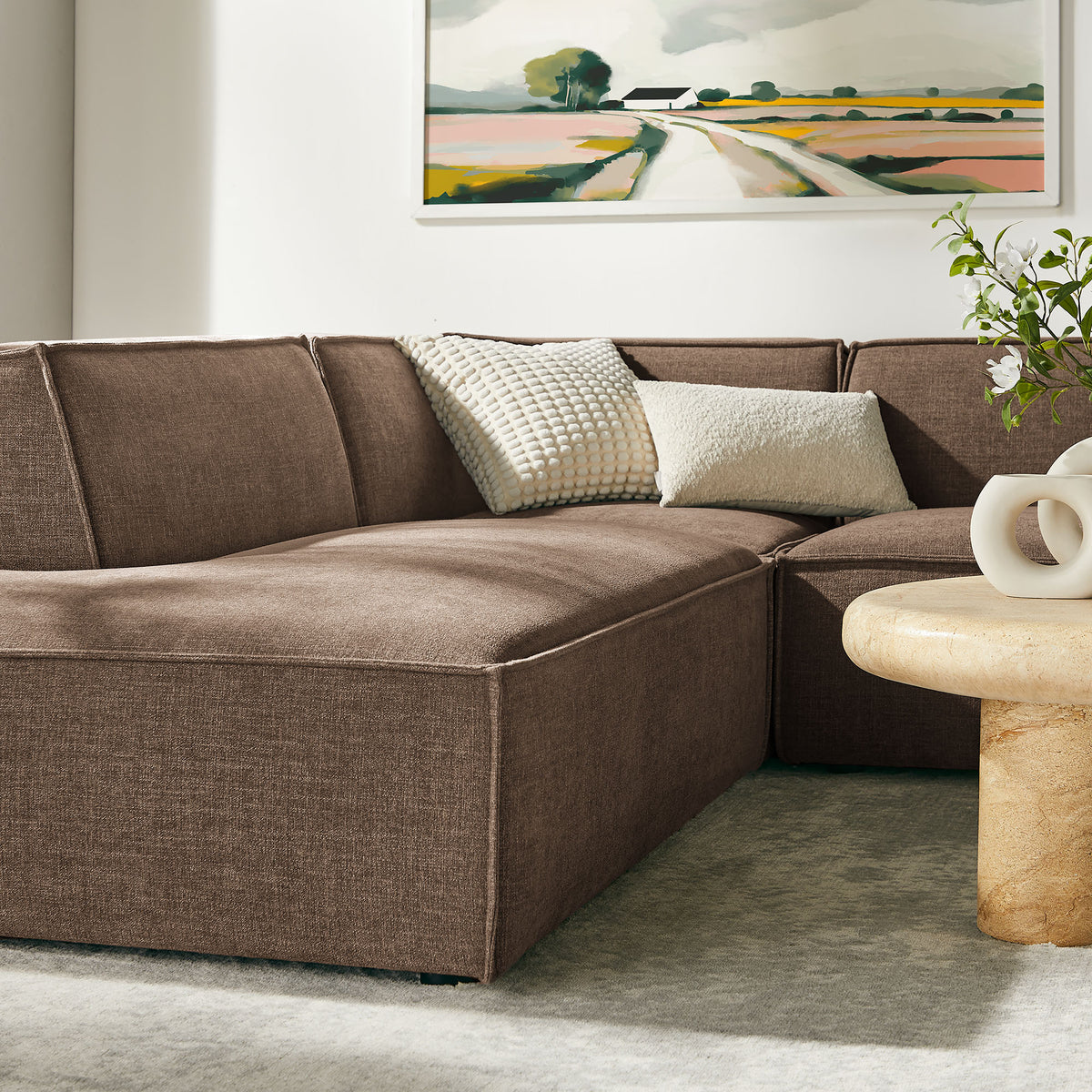 Atlas 6-Piece Performance Fabric Upholstered U-Shaped Sectional Sofa in Mocha