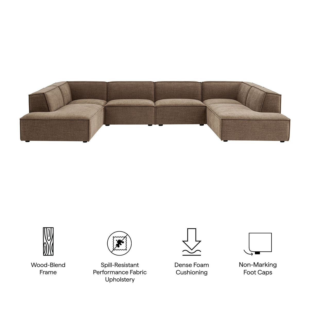 Atlas 6-Piece Performance Fabric Upholstered U-Shaped Sectional Sofa in Mocha