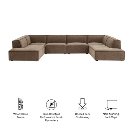 Restore 6-Piece Performance Fabric Upholstered U-Shaped Sectional Sofa in Mocha