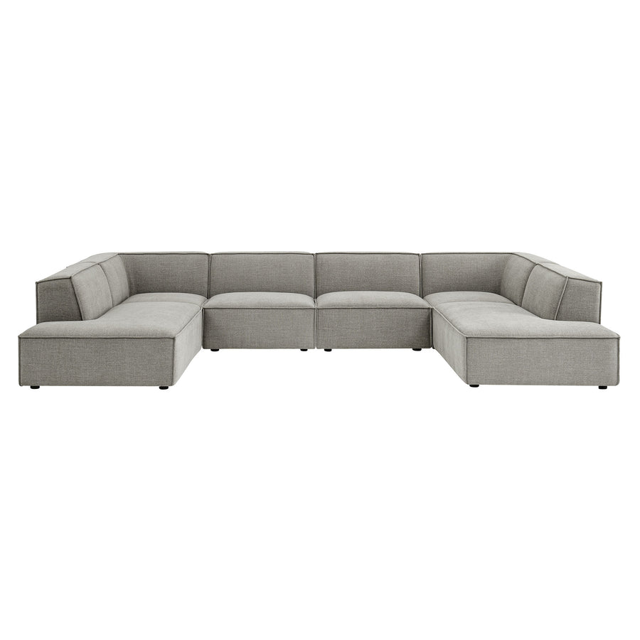 Atlas 6-Piece Performance Fabric Upholstered U-Shaped Sectional Sofa in Pewter