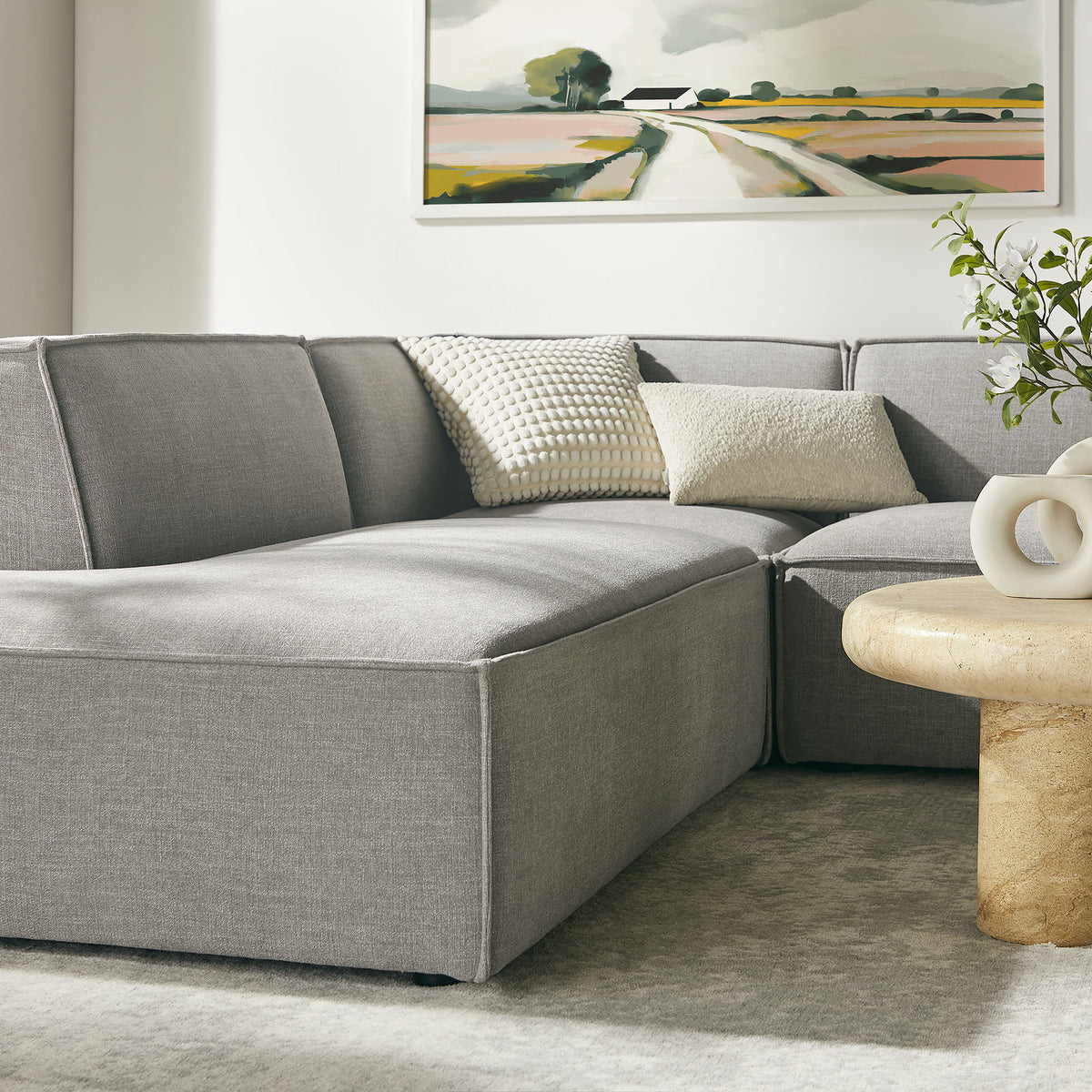 Atlas 6-Piece Performance Fabric Upholstered U-Shaped Sectional Sofa in Pewter