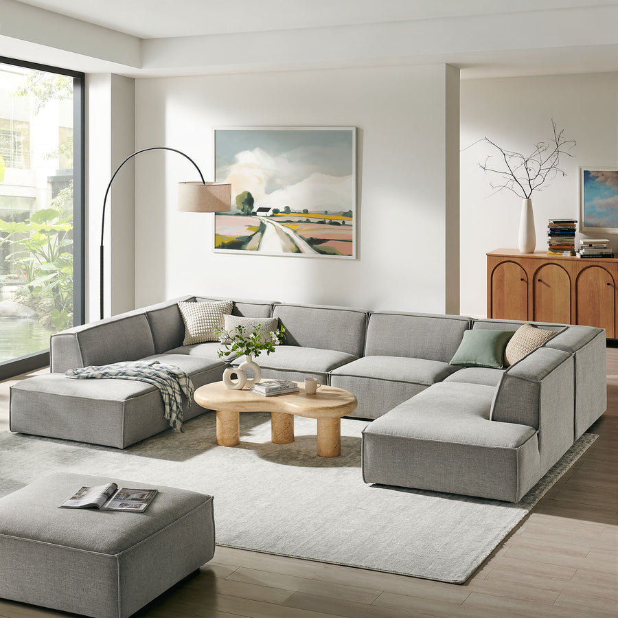 Atlas 6-Piece Performance Fabric Upholstered U-Shaped Sectional Sofa in Pewter