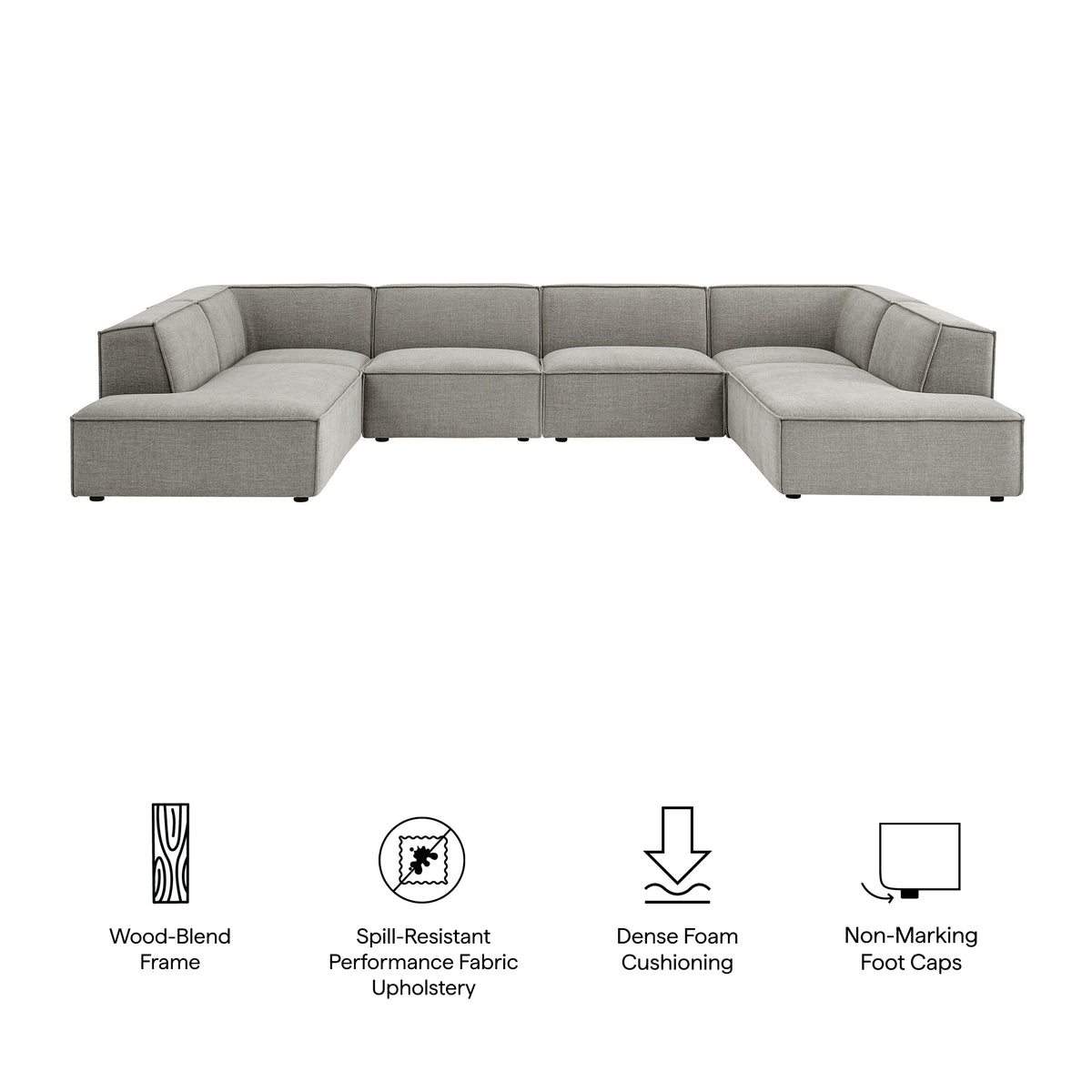 Atlas 6-Piece Performance Fabric Upholstered U-Shaped Sectional Sofa in Pewter