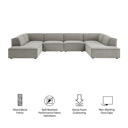 Restore 6-Piece Performance Fabric Upholstered U-Shaped Sectional Sofa in Pewter