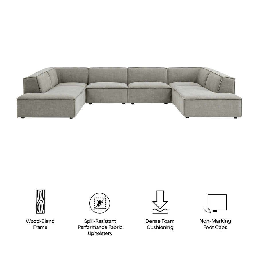 Atlas 6-Piece Performance Fabric Upholstered U-Shaped Sectional Sofa in Pewter