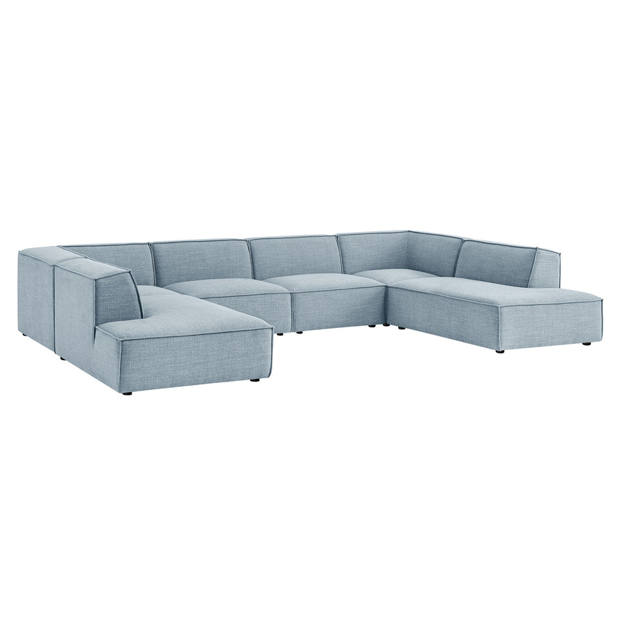Atlas 6-Piece Performance Fabric Upholstered U-Shaped Sectional Sofa in Sky