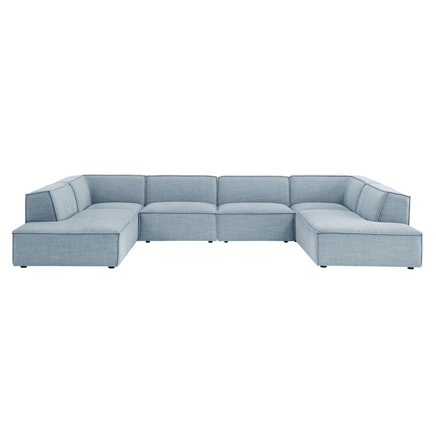 Atlas 6-Piece Performance Fabric Upholstered U-Shaped Sectional Sofa in Sky