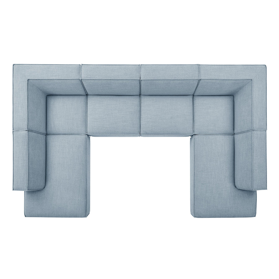 Atlas 6-Piece Performance Fabric Upholstered U-Shaped Sectional Sofa in Sky