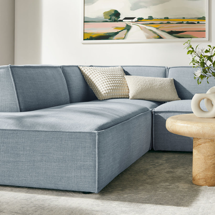 Atlas 6-Piece Performance Fabric Upholstered U-Shaped Sectional Sofa in Sky