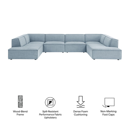 Restore 6-Piece Performance Fabric Upholstered U-Shaped Sectional Sofa in Sky