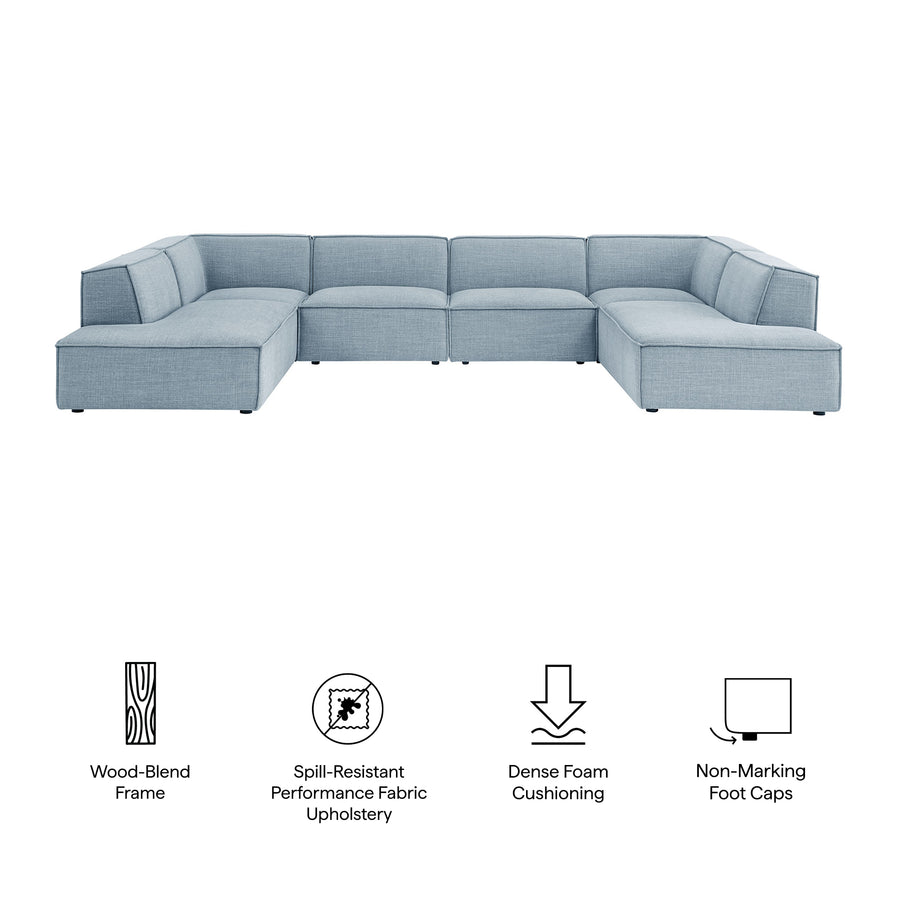 Atlas 6-Piece Performance Fabric Upholstered U-Shaped Sectional Sofa in Sky
